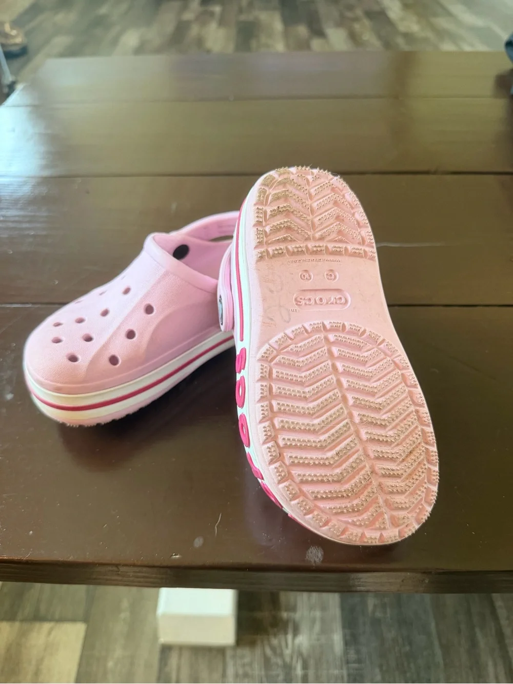 CROCS Kids Classic Clog in Light Pink with White & Red Accents
